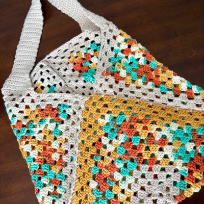Clementine Tote crocheted in yellow, creams and aqua