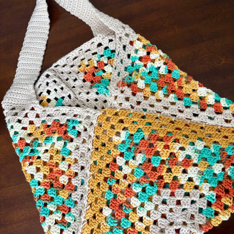 Clementine Tote crocheted in yellow, creams and aqua
