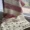 chunky pink and white stripe crochet blanket with bobble detailing