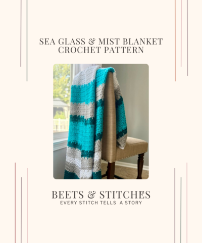 Sea Glass and Mist Crochet Blanket Pattern Cover with cream background