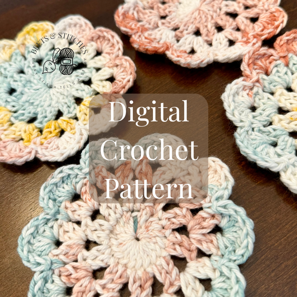 Easy Flower Petal Coaster Crochet Pattern in pastel colors