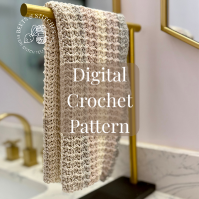 easy crochet hand towel pattern shown in neutral colors