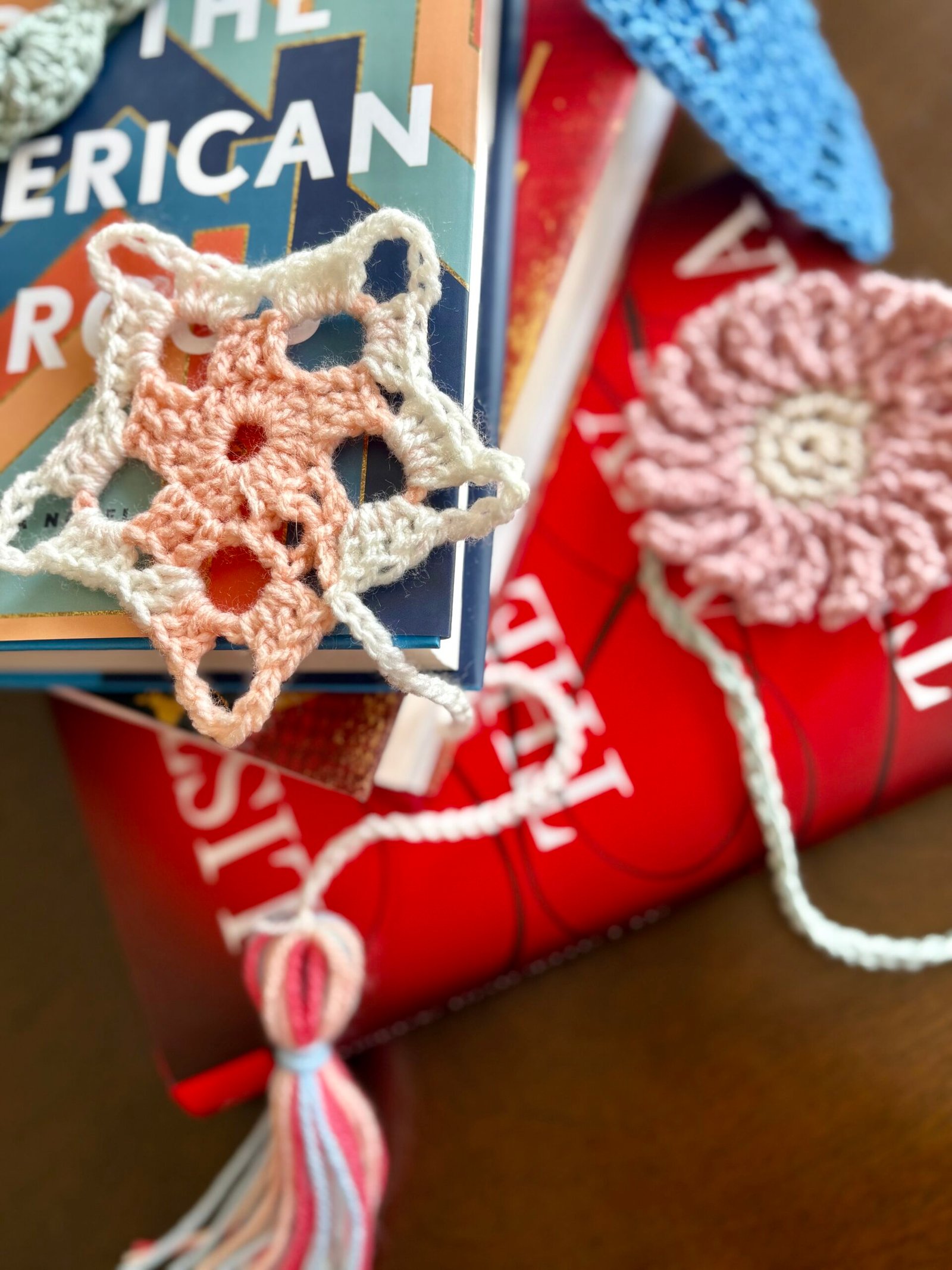 custom made bookmarks crocheted in multiple colors