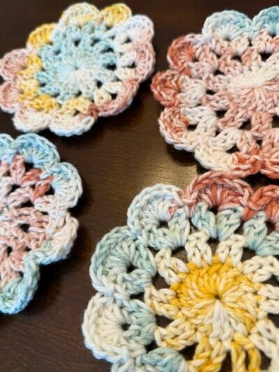 Wildflower Crochet Cotton Coaster Set
