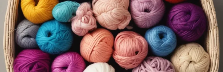 crochet stash buster of multi-colored yarn in a basket