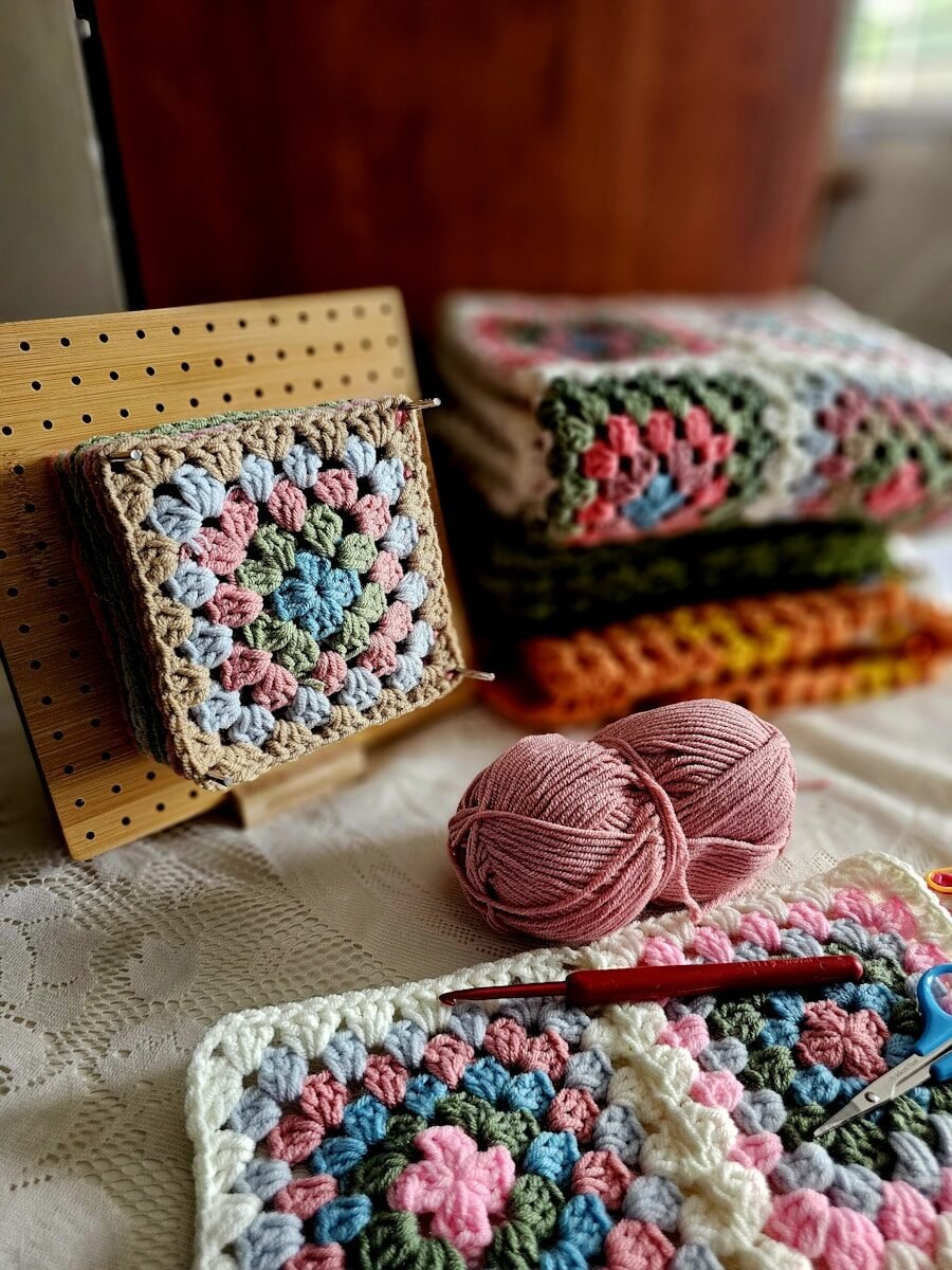 blocking crochet granny squares