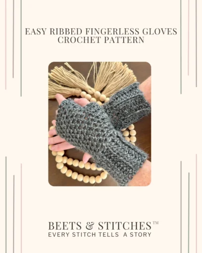Easy Fingerless Gloves Pattern Cover 1600 x 2000 px Cover of the digital crochet pattern for easy fingerless gloves crochet pattern
