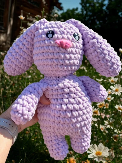 Lavender Bunny Boo in Garden bunny boo plushie in purple with pink nose